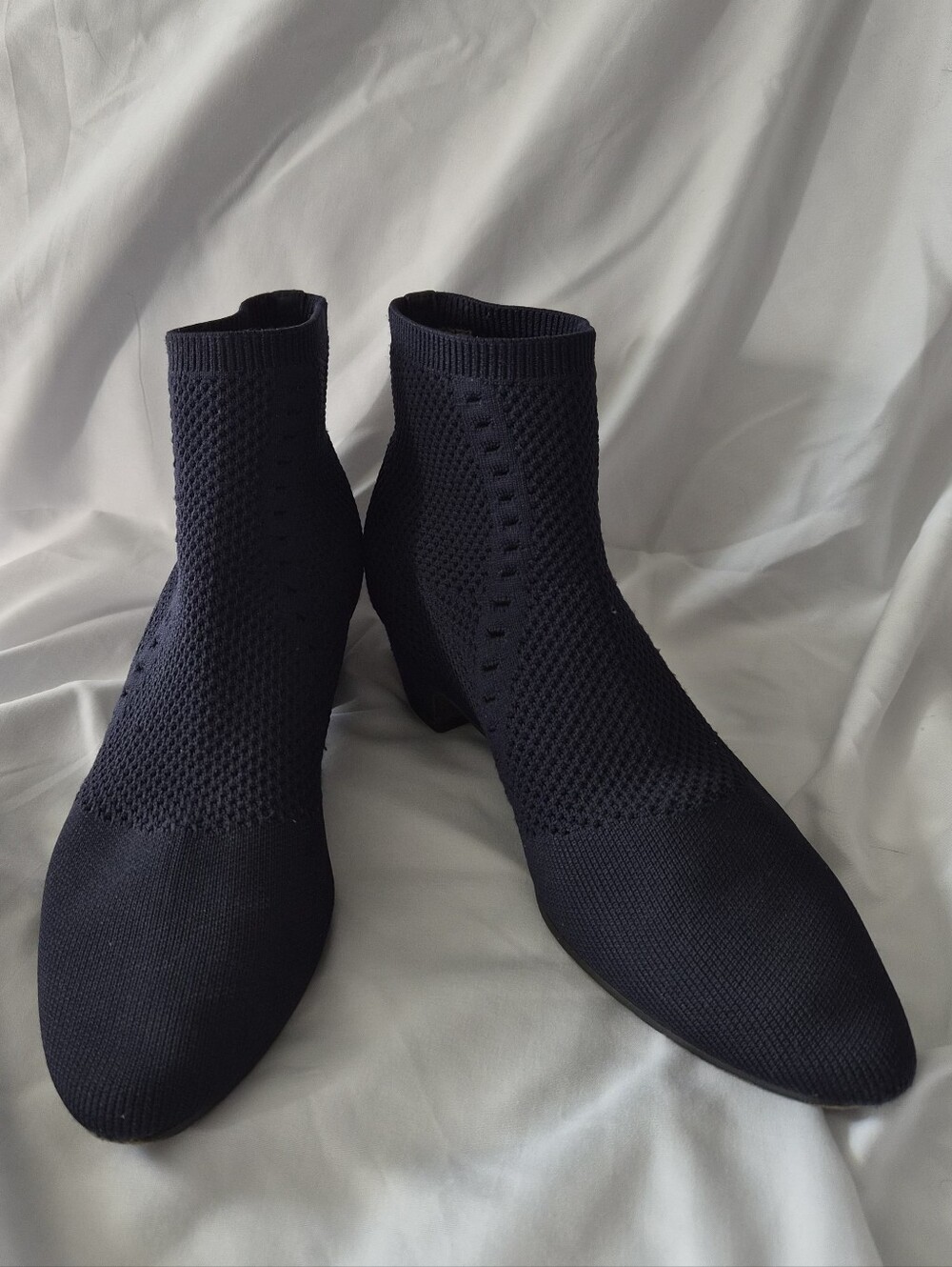 Eileen Fisher Purl Recycled Stretch Knit Ankle Sock Booties Navy Size 8